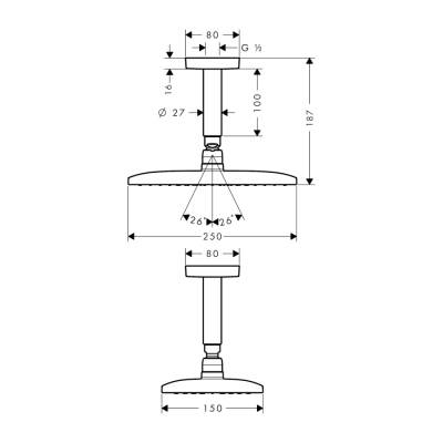 HansGrohe Raindance E Tepe Duşu 240 1 Jet, Tavan Bağlantısı İle - 27380000 - 2