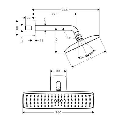 HansGrohe Raindance E Tepe Duşu 360 1 Jet, 24 Cm Duş Dirseği İle - 27371000 - 2