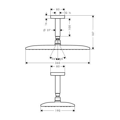 HansGrohe Raindance E Tepe Duşu 360 1 Jet, Tavan Bağlantısı İle - 27381000 - 2