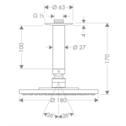 HansGrohe Raindance S Tepe Duşu 180 1 Jet, Tavan Bağlantısı İle - 27478000 - 2