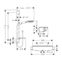 HansGrohe Raindance Select E Aplike Duş Sistemi 120 3Jet, Ecostat Select Termostat Ve 65 Cm Duş Barı İle - 27038400 - 2