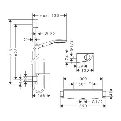 HansGrohe Raindance Select E Aplike Duş Sistemi 120 3Jet, Ecostat Select Termostat Ve 65 Cm Duş Barı İle - 27038400 - 2