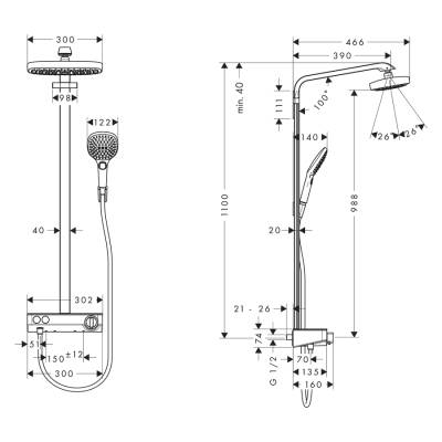 HansGrohe Raindance Select E Duş Kolonu 300 2 Jet, Ecosmart, 9 Lt/Dk, Showertablet Select 300 İle - 27283000 - 2