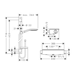 HansGrohe Raindance Select S Aplike Duş Sistemi 150 3Jet, Ecostat Select Termostat Ve 65 Cm Duş Barı İle - 27036400 - 2