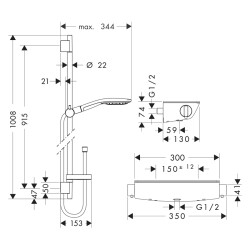 HansGrohe Raindance Select S Aplike Duş Sistemi 150 3Jet, Ecostat Select Termostat Ve 90 Cm Duş Barı İle - 27037000 - 2