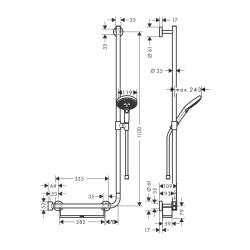 HansGrohe Raindance Select S Duş Seti 120 3 Jet, 110 Cm Sağ Duş Barı İle - 26326000 - 2