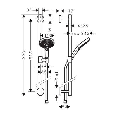 HansGrohe Raindance Select S Duş Seti 120 3 Jet, 90 Cm Duş Barı İle - 26322400 - 2