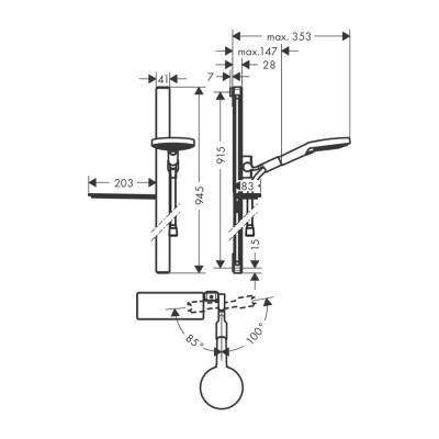 HansGrohe Raindance Select S Duş Seti 120 3 Jet, Ecosmart, 9Lt/Dk, 90 Cm Duş Barı Ve Sabunluk İle - 27649000 - 2