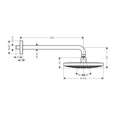 HansGrohe Raindance Select S Tepe Duşu 240 2 Jet, Duş Dirseği İle - 26466000 - 2