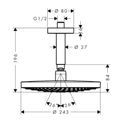 HansGrohe Raindance Select S Tepe Duşu 240 2 Jet, Tavan Bağlantısı İle - 26467000 - 2