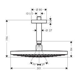 HansGrohe Raindance Select S Tepe Duşu 300 2 Jet, Tavan Bağlantısı İle - 27337400 - 2