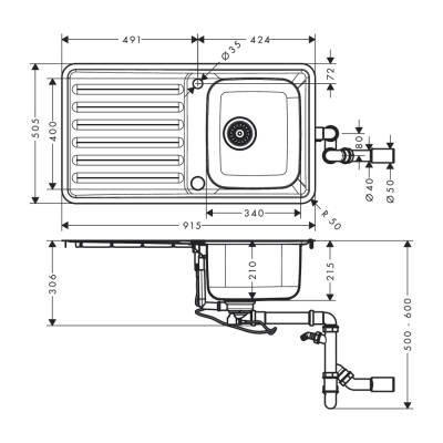 HansGrohe S41 S4113 - F340 Gömme Eviye 340 Damlalık İle - 43337800 - 2