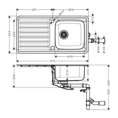 HansGrohe S41 S4113 - F400 Gömme Eviye 400 Damlalık İle - 43338800 - 2