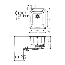 HansGrohe S41 S412 - F340 Gömme Eviye 340 - 43334800 - 2