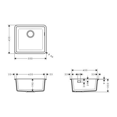 HansGrohe S51 S510 - U450 Tezgah Altı Eviye 450 - 43431290 - 2