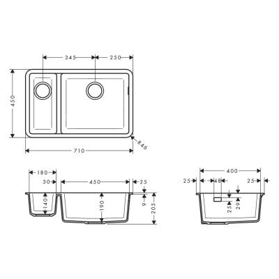 HansGrohe S51 S510 - U635 Tezgah Altı Eviye 180/450 - 43433170 - 2