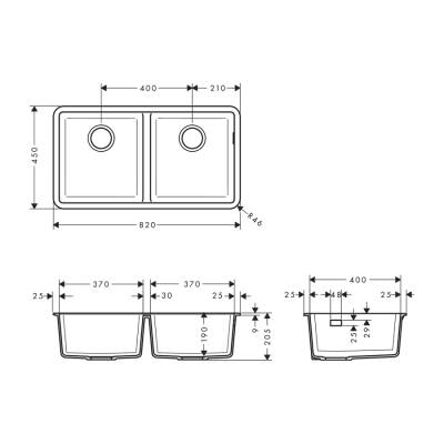 HansGrohe S51 S510 - U770 Tezgah Altı Eviye 370/370 - 43434380 - 2