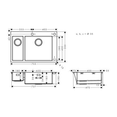 HansGrohe S71 S712 - F655 Ankastre Eviye 180/450 - 43310800 - 2