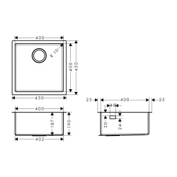 HansGrohe S71 S719 - U400 Tezgah Altı Eviye 400 - 43425800 - 2