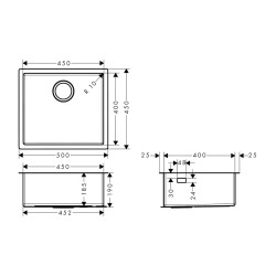 HansGrohe S71 S719 - U450 Tezgah Altı Eviye 450 - 43426800 - 2