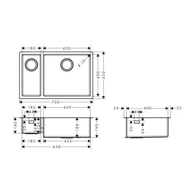 HansGrohe S71 S719 - U655 Tezgah Altı Eviye 180/450 - 43429800 - 2