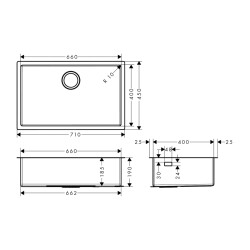 HansGrohe S71 S719 - U660 Tezgah Altı Eviye 660 - 43428800 - 2