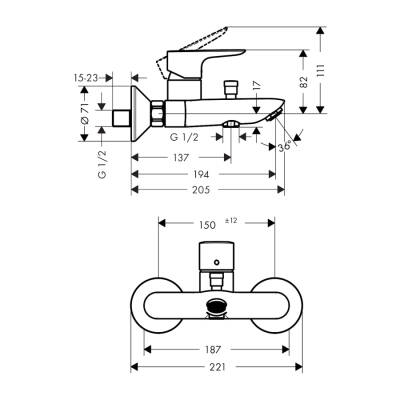 HansGrohe Talis E Tek Kollu Banyo Bataryası Aplike - 71740000 - 2