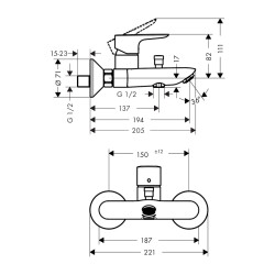 HansGrohe Talis E Tek Kollu Banyo Bataryası Aplike - 71740990 - 2