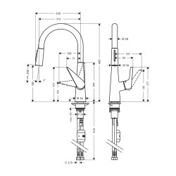 HansGrohe Talis M51 Tek Kollu Eviye Bataryası 200, Çekilebilir El Duşu, 2Jet - 72813000 - 2