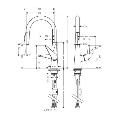 HansGrohe Talis M51 Tek Kollu Eviye Bataryası 200, Çekilebilir El Duşu, 2Jet - 72813000 - 2