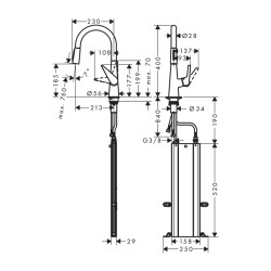 HansGrohe Talis M51 Tek Kollu Eviye Bataryası 200, Eco, Çekilebilir El Duşu, 2Jet, Sbox - 73876000 - 2