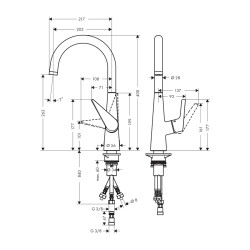 HansGrohe Talis M51 Tek Kollu Eviye Bataryası 260, Düşük Basınçlı Isıtıcılar İçin, 1Jet - 72812000 - 2