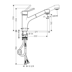 HansGrohe Talis M52 Tek Kollu Eviye Bataryası 170, Eco, Çekilebilir El Duşu, 2Jet - 32845000 - 2