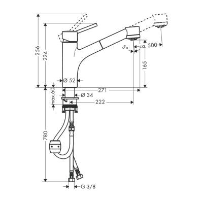 HansGrohe Talis M52 Tek Kollu Eviye Bataryası 170, Eco, Çekilebilir El Duşu, 2Jet - 32845000 - 2