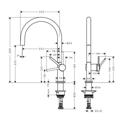 HansGrohe Talis M54 Tek Kollu Eviye Bataryası 220, Eco, 1Jet - 72843000 - 2