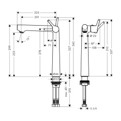 HansGrohe Talis S Tek Kollu Lavabo Bataryası 250 Kumandasız - 72116000 - 2