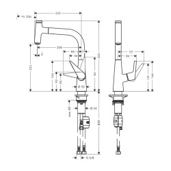 HansGrohe Talis Select M51 Tek Kollu Eviye Bataryası 220, Çekilebilir Gaga, 1Jet - 72822000 - 2