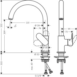 HansGrohe Vernis Blend M35 Tek Kollu Eviye Bataryası 210 - 71870000 - 2