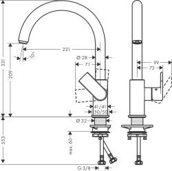 HansGrohe Vernis Shape M35 Tek Kollu Eviye Bataryası 210 - 71871000 - 2