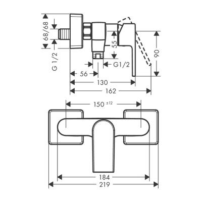 HansGrohe Vernis Shape Tek Kollu Duş Bataryası Aplike Montaj, 2 Akışlı - 71656000 - 2