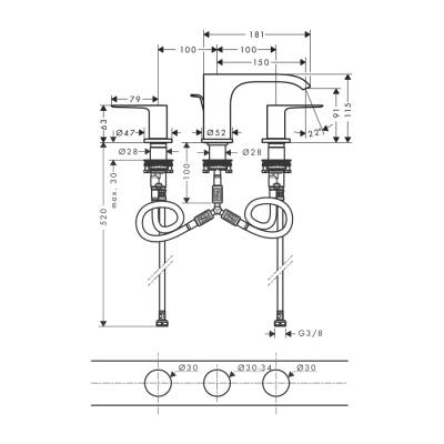 HansGrohe Vivenis 3 - Delikli Lavabo Bataryası 90 Kumandalı - 75033000 - 2