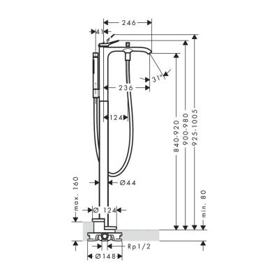 HansGrohe Vivenis Tek Kollu Banyo Bataryası Yerden - 75445000 - 2