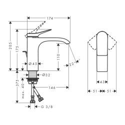 HansGrohe Vivenis Tek Kollu Lavabo Bataryası 110 Kumandalı - 75020670 - 2