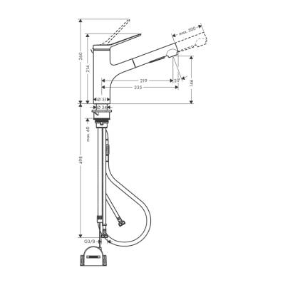 HansGrohe Zesis M33 Tek Kollu Eviye Bataryası, 150, Çekilebilir El Duşu,2Jet, Sbox Lite - 74803000 - 2