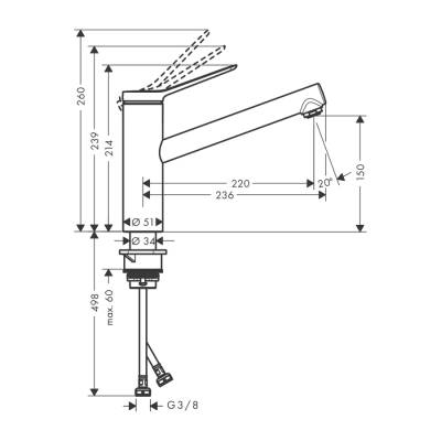 HansGrohe Zesis M33 Tek Kollu Eviye Bataryası, 150, Coolstart, Ecosmart, 1Jet - 74813000 - 2