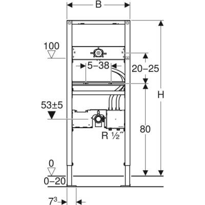 Lavabo için Geberit Duofix elemanı, 130 cm, sıva altı fonksiyon kutulu elektronik ankastre batarya: B=50cm, H=130cm, T=7.5cm - 3