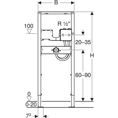 Lavabo için Geberit Duofix lavabo elemanı, 130 cm, sıva altı fonksiyon kutulu elektronik ankastre batarya, abdest için: B=50cm, H=130cm, T=7cm - 3