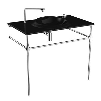 VitrA İstanbul Siyah 100 cm Metal Ayaklı Etajerli Lavabo - 1