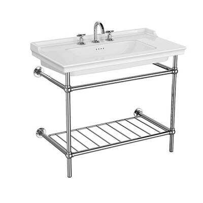 VitrA Valarte 100 cm Metal Ayaklı Üç Delikli Etajerli Lavabo - 1